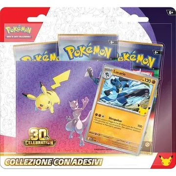 Pokémon 30° Anniversario Collezione Adesivi Lucario Promo 3 Buste ITA Sigillata